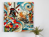 Abstract amsterdam schilderij | Abstracte kronkels van de grachten: moderne interpretatie van Amsterdamse straten | Kunst - 100x100 centimeter op Forex | Foto op Forex