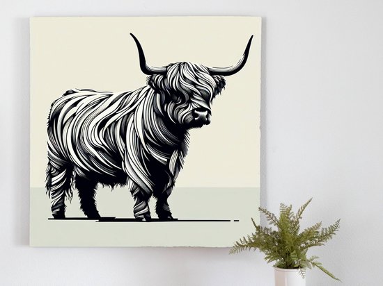 Modern schotse hooglander schilderij | Exquisite contemporary depiction of majestic Scottish highland cattle | Kunst - 40x40 centimeter op Canvas | Foto op Canvas