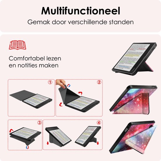 Hoes Geschikt voor Kobo Libra Colour Hoesje Bookcase Cover Book Case Hoes Sleepcover Trifold - Galaxy van i12Cover — afbeelding 3