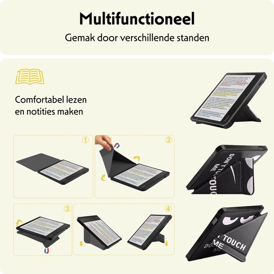 Hoesje Geschikt voor Kobo Libra Colour Hoes Bescherm Hoesje Case Sleep Cover Trifold Met Screenprotector - Hoes Geschikt voor Kobo Libra Colour Hoesje - Don't Touch Me van Hoesje  — afbeelding 4