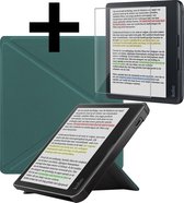 Hoesje Geschikt voor Kobo Libra Colour Hoes Bescherm Hoesje Case Luxe Sleep Cover Trifold Met Screenprotector - Hoes Geschikt voor Kobo Libra Colour Hoesje - Donkergroen