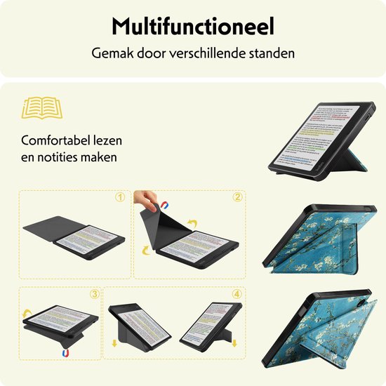 Hoesje Geschikt voor Kobo Libra Colour Hoes Bescherm Hoesje Case Sleep Cover Trifold - Hoes Geschikt voor Kobo Libra Colour Hoesje - Bloesem van Hoesje  — afbeelding 3