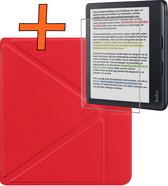 Hoesje Geschikt voor Kobo Libra Colour Hoes Book Case Trifold - Hoes Geschikt voor Kobo Libra Colour Hoesje Book Cover Met Screenprotector - Rood