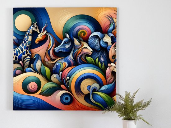 Acryl dieren schilderij | Dierenrijkse kleurenpracht: een bruisende symfonie van acryl kunst | Kunst - 60x60 centimeter op Canvas | Foto op Canvas