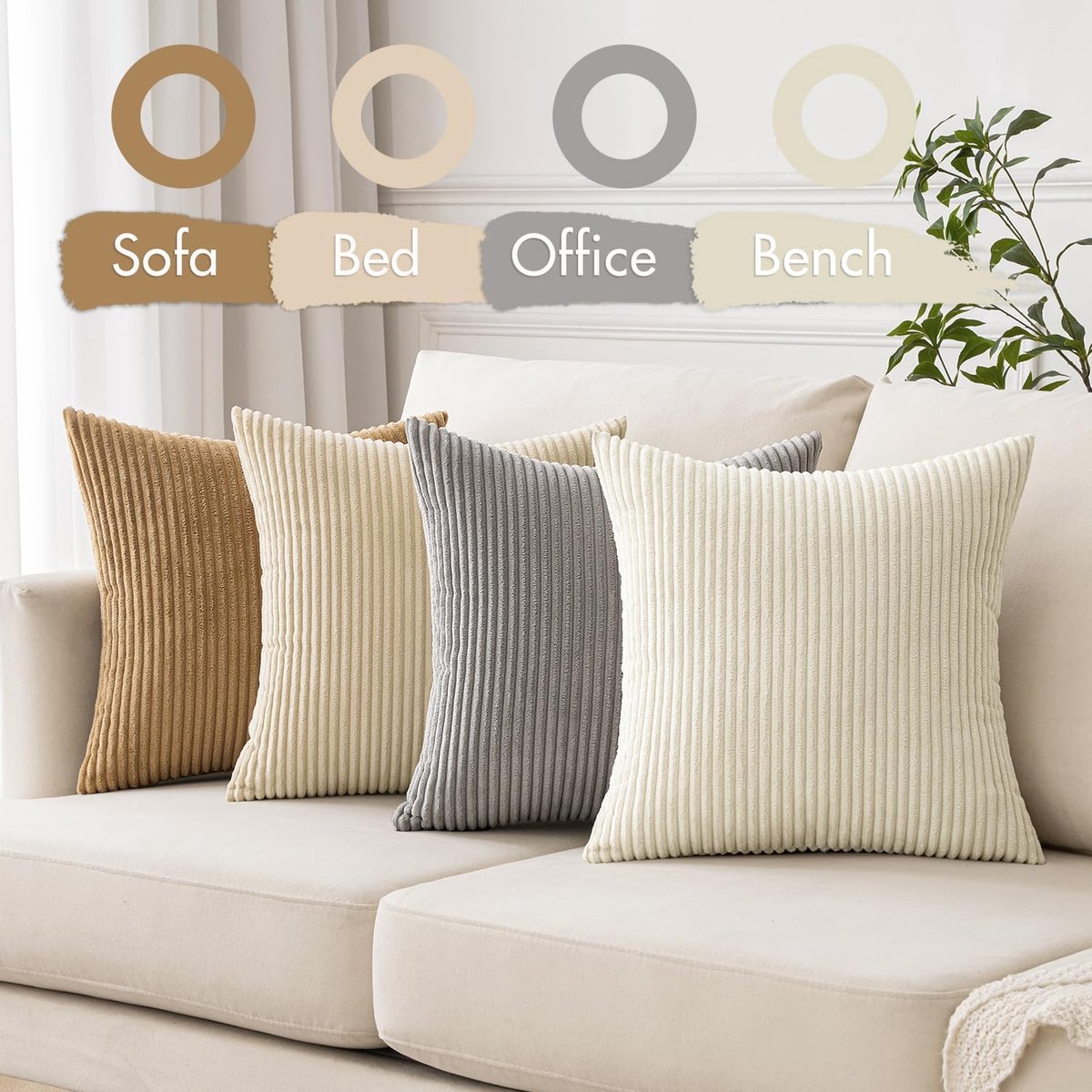 MIULEE Kerstkussensloop, 40 x 40 cm, set van 4 corduroy, lente, zacht, sierkussen, decoratieve moderne kussenslopen, bankkussens, bankkussens voor woonkamer, slaapkamer, groene serie