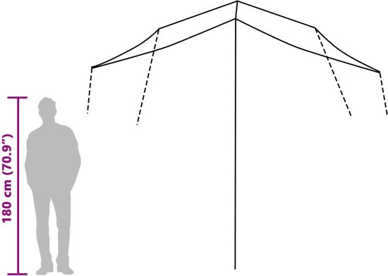 Schéma de la bâche avec une silhouette de 180 cm pour comparaison.