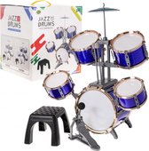 Playos® - Drumstel - Donkerblauw - 76 cm - Inclusief Kruk - Peuters en Kleuters - Kinderen - Muzikaal Speelgoed - Drumset - Jongens en Meisjes