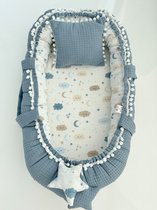 Jaju Baby - Babynestje en Hoofdkussen - Organische Katoen - Antibacterieel Babynestje - Anti-Allergisch Babynestje - Spijkerbroek Blauw - 74 x 40 cm