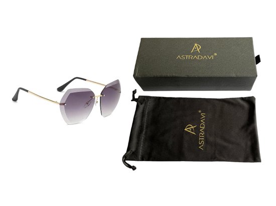 ASTRADAVI Zonnebril - Vintage Pentagon Vorm - Randloos Lenzen - Zwart & Gouden Montuur van Astra — afbeelding 5