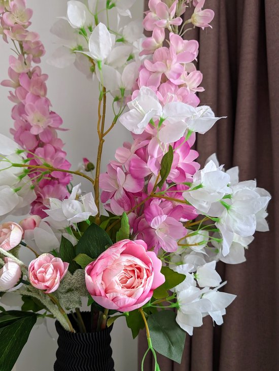 Zijden bloemen boeket - 80cm hoog - Kunstboeket "Blooming Pink" - nep bloemen veldboeket - Interieur decoratie kleurrijk - Kunstbloemen kant-en-klaar gebonden - Duurzaam roze zijdenbloemen boeket