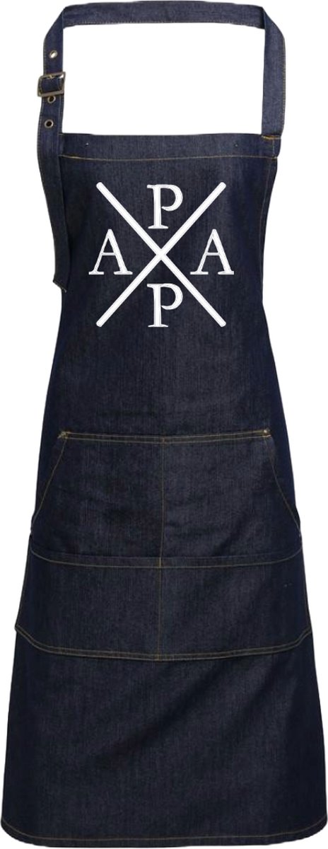 Grappig persoonlijk schort voor de BBQ liefhebber - Papa - Spijkerstof - Blauw - Print