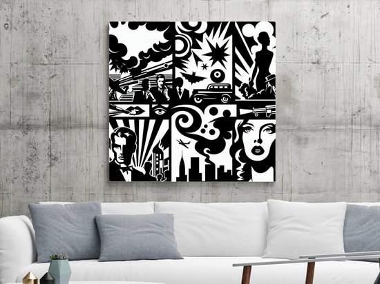 Pop art zwart wit schilderij | Monochroom meesterwerk van moderne pop art in zwart-wit finesse | Kunst - 30x30 centimeter op Canvas | Foto op Canvas