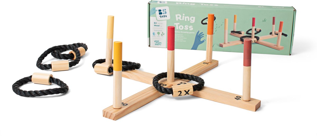 BS Toys Ringwerpen Werpspel - Buitenspeelgoed vanaf 6 Jaar - Ring Gooien - Werpspel kinderen - 5 Ringen - 50x50x10 cm - Ring Toss - Werpspel hout - Spelletjes kinderen - Buiten speelgoed - Buitenspel - Buiten Spellen - Tuin Speelgoed - Cadeau kind — afbeelding 2