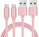 2x USB C naar USB A Nylon Gevlochten Kabel Roze - 1 meter - Oplaadkabel voor Samsung Galaxy A3 2017 / A5 2017 / A8 2018 / A9 2018