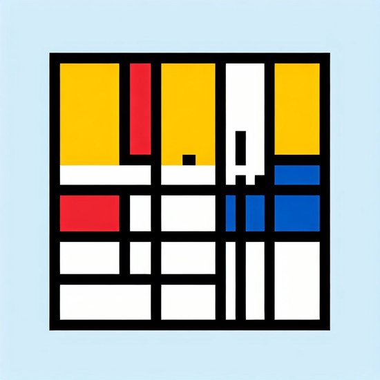 Pixel art mondriaan schilderij | Geometrische kleurenspel: Pixelated Mondriaan masterwerk in moderne stijl | Kunst - 80x80 centimeter op Dibond | Foto op Dibond