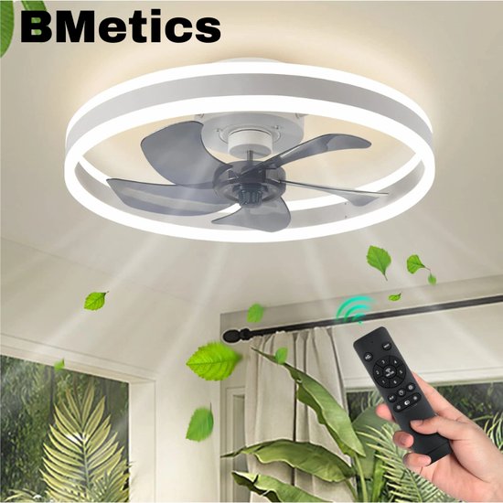 BMetics Premium LED Plafondventilator met verlichting 50 cm breed - Dimbaar met afstandbediening - Zwart