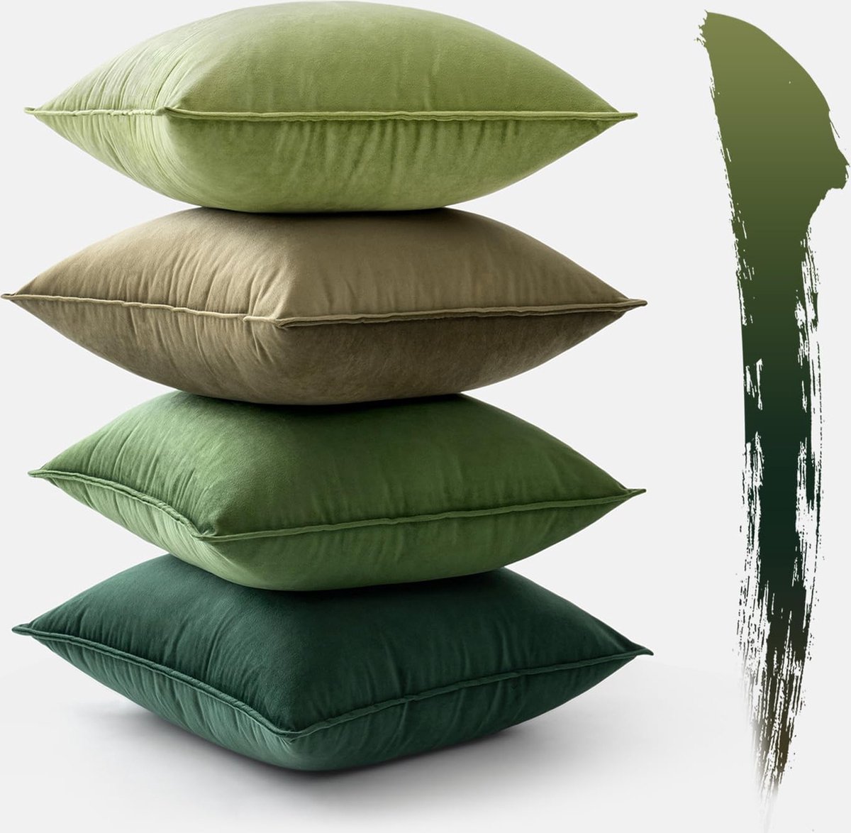 Set van 4 Fluwelen Kussenhoezen – 40x40 cm – Kussen Hoes Groen – Sierkussens & Bankkussens – Decoratieve Kussenhoezen met Omwikkelde Rand – Voor Bank, Woonkamer & Slaapkamer – Luxe Woonaccessoires
