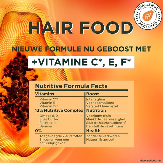 Masque Garnier Fructis Papaya Hair Food : faits nutritionnels, vitamines, boost et ingrédients.