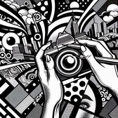 Pop art zwart wit schilderij | Monochrome meesterwerk: hedendaagse twist op pop art iconen | Kunst - 30x30 centimeter op Canvas | Foto op Canvas
