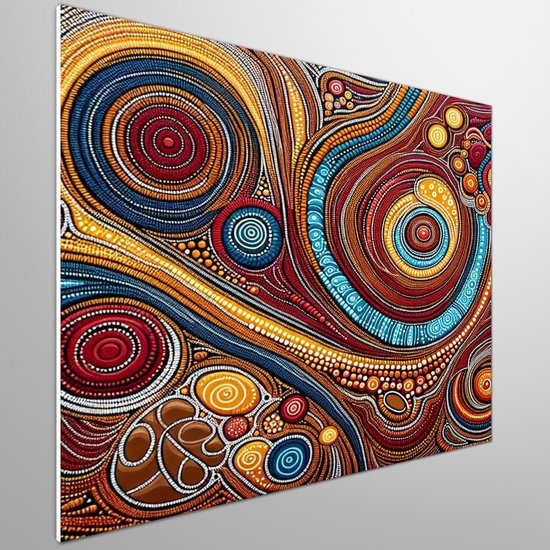 Doodle aboriginal schilderij | Inheemse creativiteit: Spontane kunst van Aboriginal invloeden en elementen | Kunst - 60x60 centimeter op Dibond | Foto op Dibond