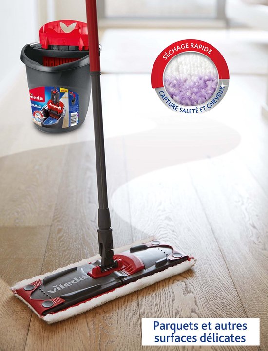 Vileda Ultramax Care Ensemble complet - Balai raclette avec manche - Pour sols sensibles - Microfibre 100% recyclée