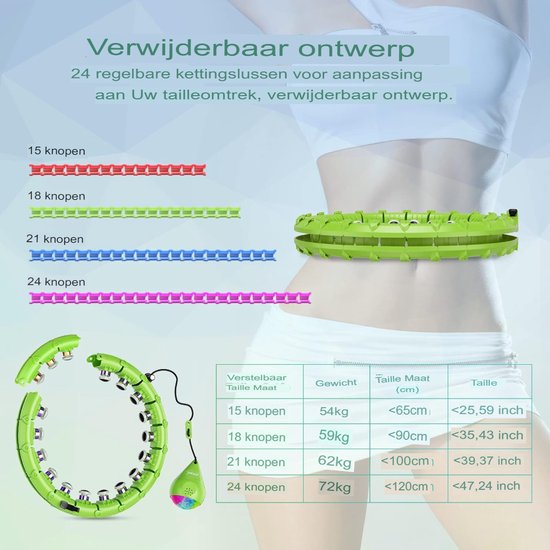 Instelbare Geluidsarme LED Hoelahoep met Balteller voor Volwassenen - Fitness Oefenhoepel met Verstelbaar Gewicht - Effectief Trainingshulpmiddel - Thuis Fitnessapparatuur - Motiverende LED Verlichting - Comfortabel Hoepelen met Telsysteem