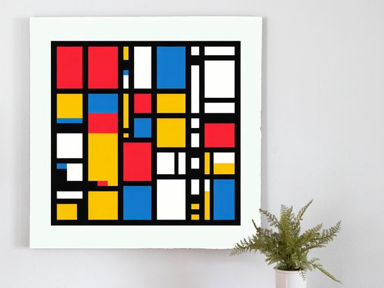 Pixel art mondriaan artwork | Abstracte geometrie in Pixels: Mondriaan's meesterwerk tot leven gewekt | Kunst - 100x100 centimeter op Forex | Foto op Forex - wanddecoratie schilderij