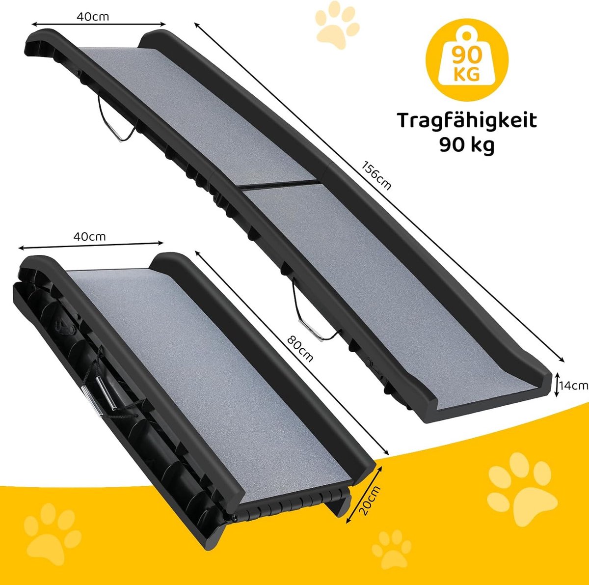 Hondenhelling, inklapbaar, antislip instaphulp tot 90 kg, hondentrap