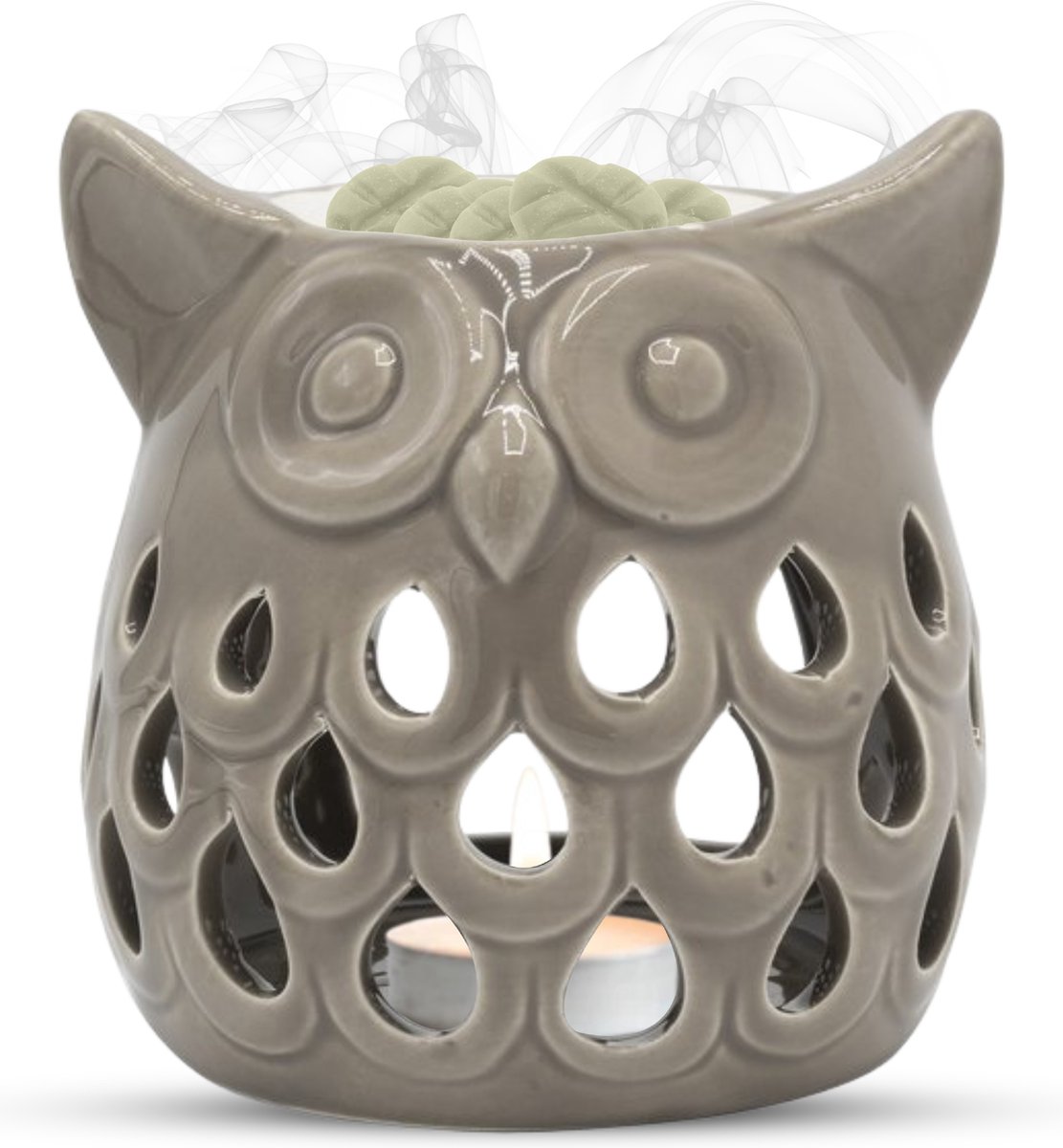 Scentchips® Uil Cut Out - Waxbrander - Geurbrander - Oliebrander - Wax Melts Brander - Aromabrander - Ook Geschikt Voor Essentiële Oliën - Geurolie - Waxmelts - Taupe
