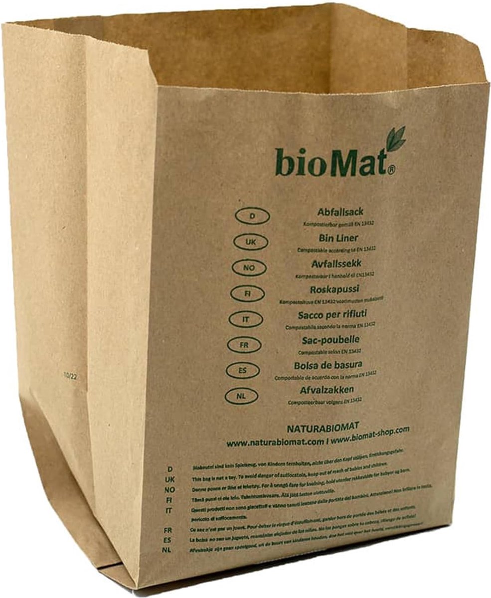 Goedkoopste Biomat Composteerbare Afvalzakken Papier 10L - 50 stuks - Zak voor composteerbak - gft aflval zak - keuken afval