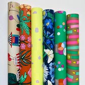 Luxe Cadeaupapier rollen - 6 stuks - Dubbelzijdig bedrukt - 30x200cm - Verjaardag, kinderen, roze, blauw, goud, zwart inpakpapier