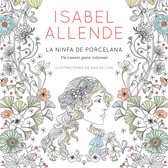 Boekomslag van 'La ninfa de porcelana' met illustratie van een vrouw met krullend haar, omringd door bloemen en planten.