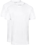 Twee witte Slater basic T-shirts met ronde hals, van voren gezien.