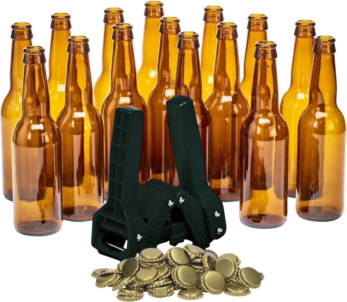Brew Monkey Bottelset met 13 flessen, kroonkurkapparaat en 25 kroonkurken - Zelf bier bottelen - Bierflesjes - Flessenset - Bierbrouwpakket Tool - Verjaardagscadeau voor Mannen - Origineel bier Cadeau - Vaderdag cadeau