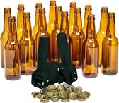 Brew Monkey Bottelset met 13 flessen, kroonkurkapparaat en 25 kroonkurken - Zelf bier bottelen - Bierflesjes - Flessenset - Bierbrouwpakket Tool - Verjaardagscadeau voor Mannen - Origineel bier Cadeau
