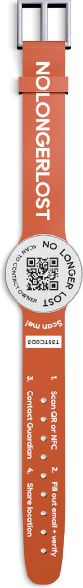 NoLongerLost - Unieke QR code - Armband - Met Sluiting - Oranje - Waterproof