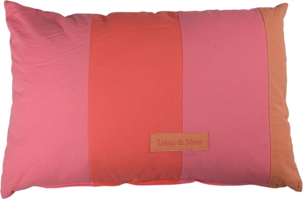 Linen & More Patchwork Coral / Roze Kussen | 40 X 60 | Sierkussen Voor Woonkamer Of Slaapkamer