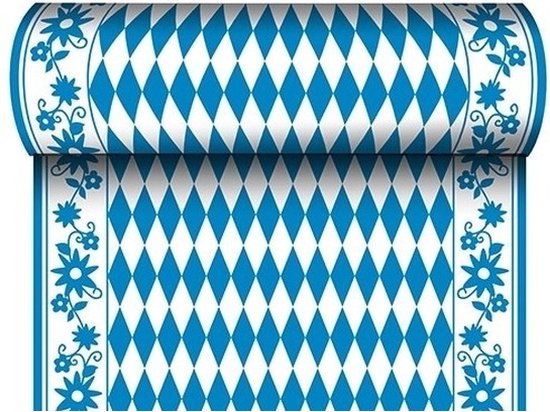 Nappe De Table Oktoberfest - Motif Bavarois Bleu Et Blanc - 183 X 33 Cm - Lavable - 2