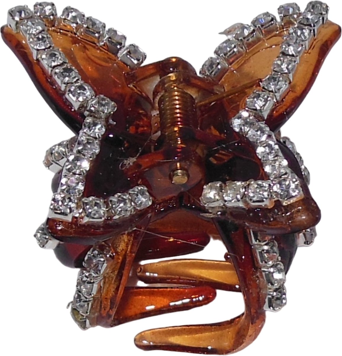 Haarklem met strass vlinder bruin