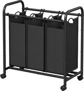 YOUDENOVA Wasmand met deksel, 48 liter, wasverzamelaar, smal, met waszak, opvouwbare wasmand, hout, bamboe, wasmand, hoge wasmand, donkergrijs