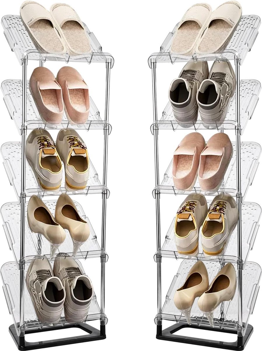Magrimaxio Metalen schoenenrek, schoenopslag met 3 niveaus, licht schoenenrek, stapelbaar voor 6 paar schoenen, schoenenstandaard voor hal, woonkamer, slaapkamer, entree (zwart