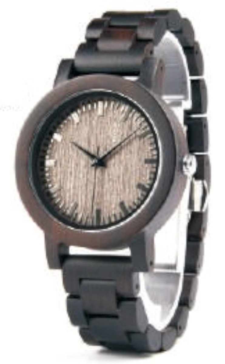 HO24-A04.3 : Blackwood houten horloge, band houten schakels ** KADO edelsteen armband