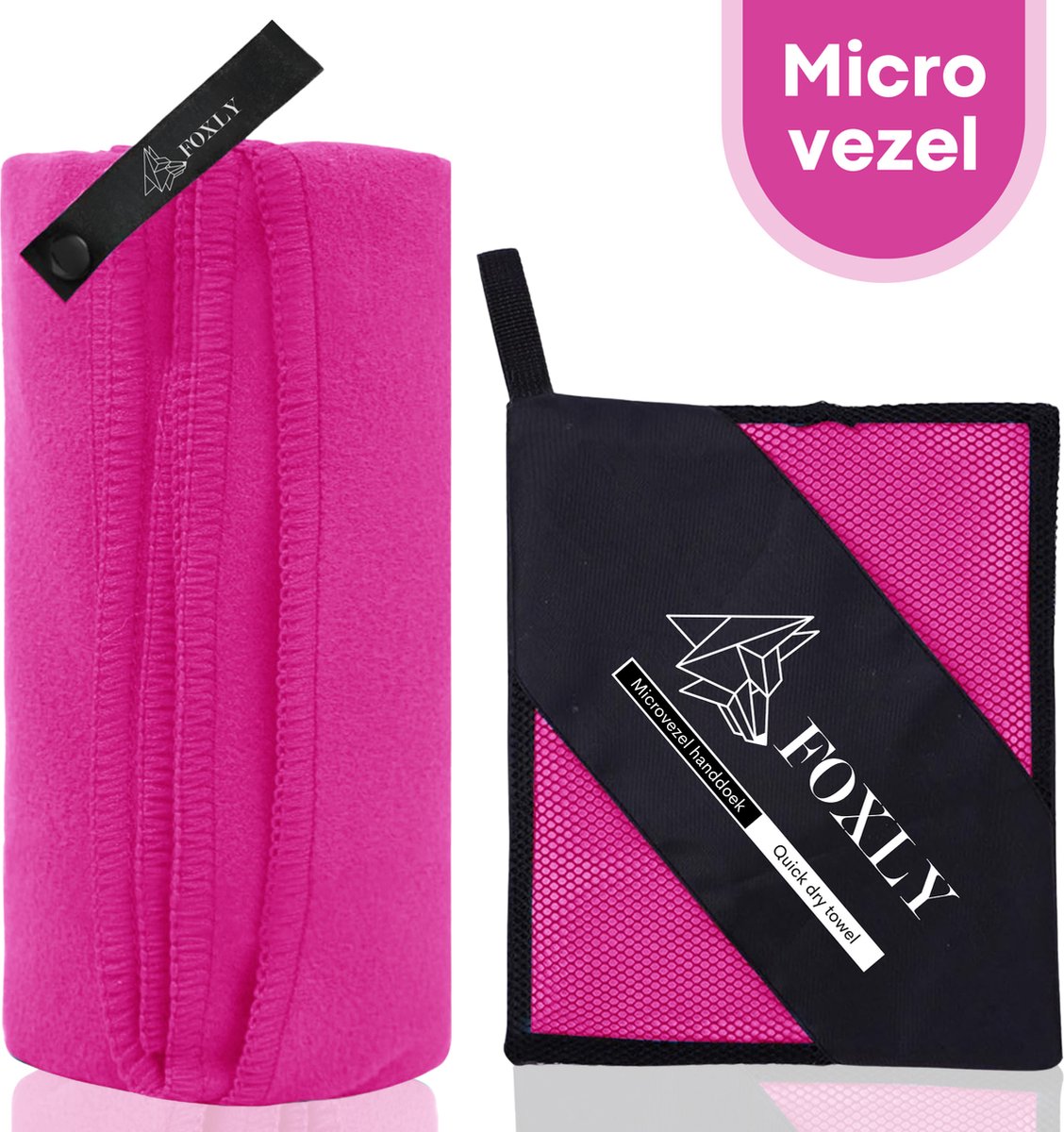 FOXLY® Microvezel Handdoek 100x200 - Strandlaken - Badlaken - Reishanddoek Sneldrogend - Roze