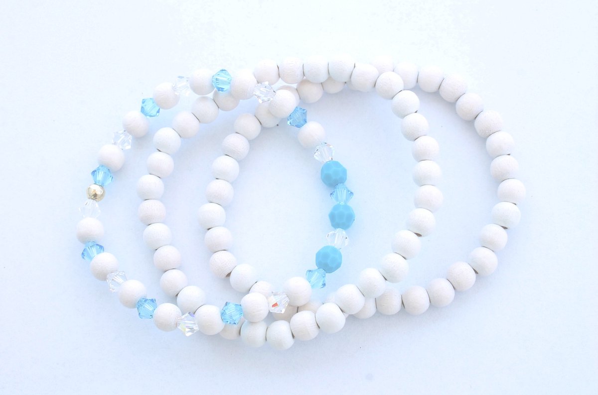 1 x Elastische Armband met Kristallen en 2 x houten kralen armbanden A kwaliteit - 16 cm - Swarovski - Trendy - Cadeau - Kerstcadeau - Sinterklaas - Uni-sex - Accessoires - Kralenarmband - Houtenkralen - Armbanden - Stoer
