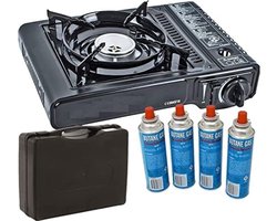 Camping kooktoestel - Draagbaar Gasfornuis - Incl. 4x gasflessen en koffer