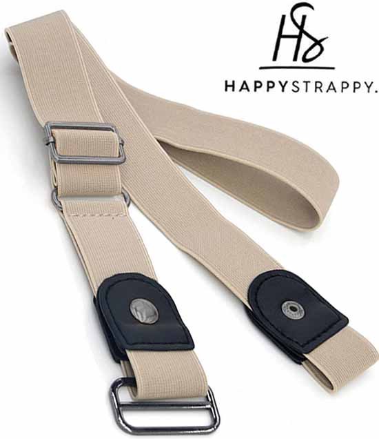 HappyStrappy. Originele Elastische Riem zonder Gesp - Gespvrije Riem - Elastische tailleriem voor Dames en Heren - Beige