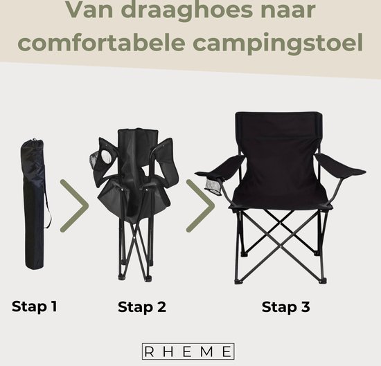Campingstoel - Inklapbaar Visstoel - Vouwstoel - Comfortabel - Opvouwbaar Stoel - Max. 120 KG - Zwart - Rheme van Camping — afbeelding 5