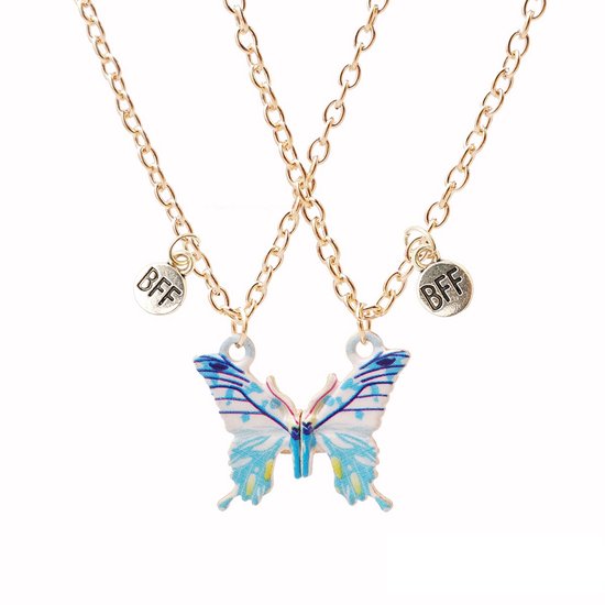 Kasey Friendship Necklace Blue Butterfly - Collier BFF pour 2 - Colliers d'amitié - Cadeau d'amitié - Couleur or