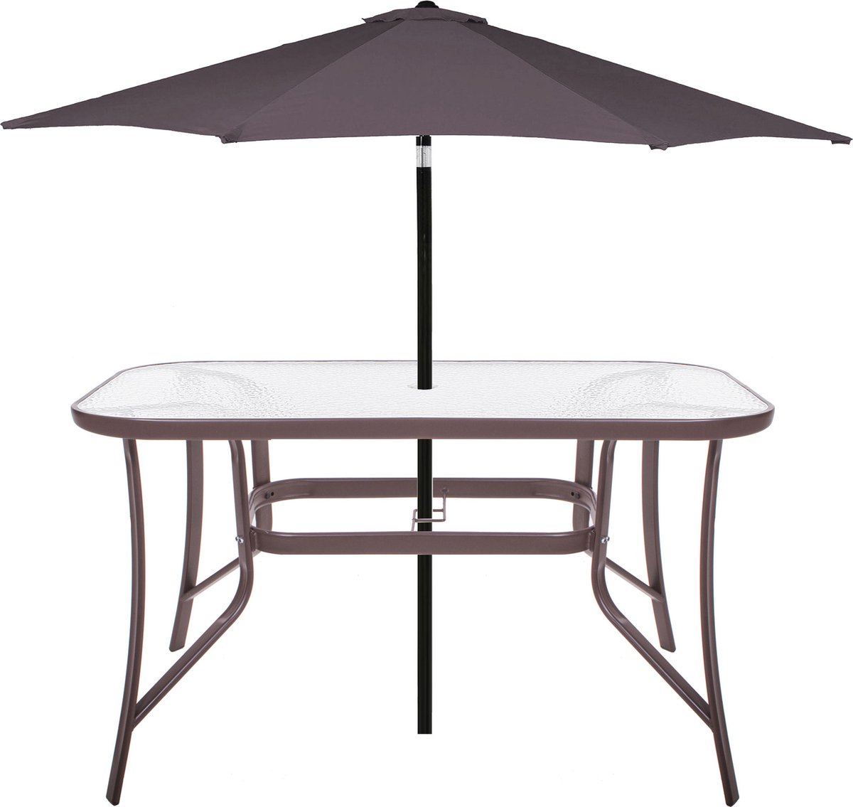 Springos Tuintafel | 120 x 70 x 70 cm | Buitentafel | Eettafel Buiten | Metaal | Gehard Glas | 100 KG | Bruin