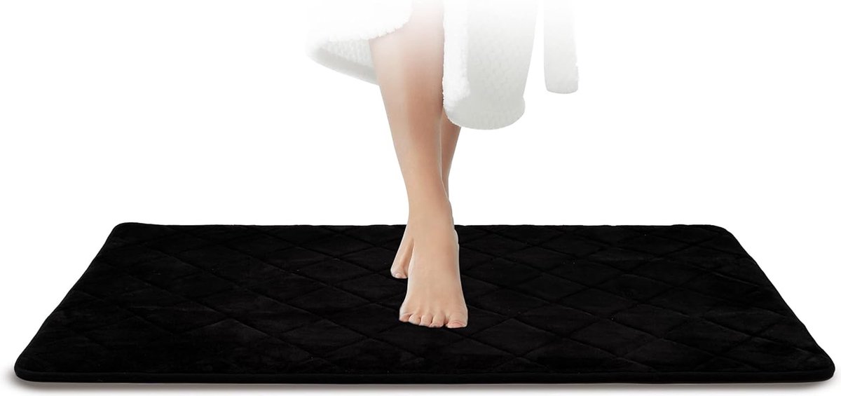 Badkamertapijt Zwart 70 x 120 cm, onderhoudsarme badmat van traagschuim, extreem absorberende badmat, douchemat, antislip wasbaar, badkamertapijt